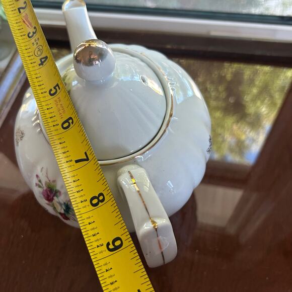 Vintage Floral Musical Teapot White Gold Accents Japan Porcelain - Picture 14 of 15
